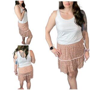 Hippie Rose Women's Peach Ditsy Floral A-Line Mini Skirt